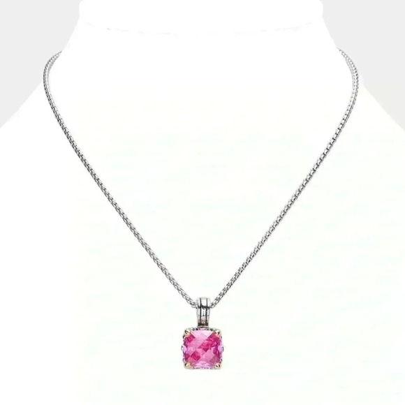 Pink Multi Facet Cut Stone Pendant Necklace - Picture 1 of 4